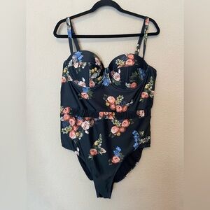 Albion THE DUCHESS ONE-PIECE Floral Black Swimsuit Sz XXL underwire adjustable